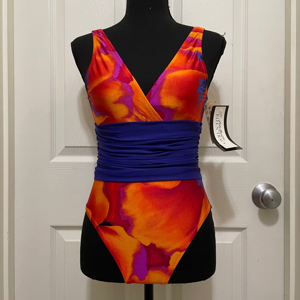 Vintage Linda Allard for Ellen Tracy One Piece Swimsuit NWT 80s 90s V-Neck Sz 10
